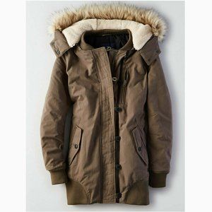 American Eagle AE Women's Convertible Faux Fur Hood Parka Bomber Jacket Coat